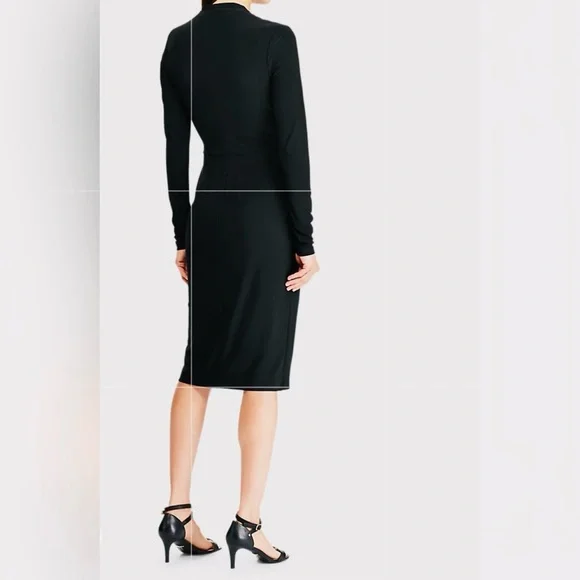 Lauren Ralph Lauren Black Matte Jersey Long Sleeve Faux Wrap Dress - Size 6 - Picture 2 of 12